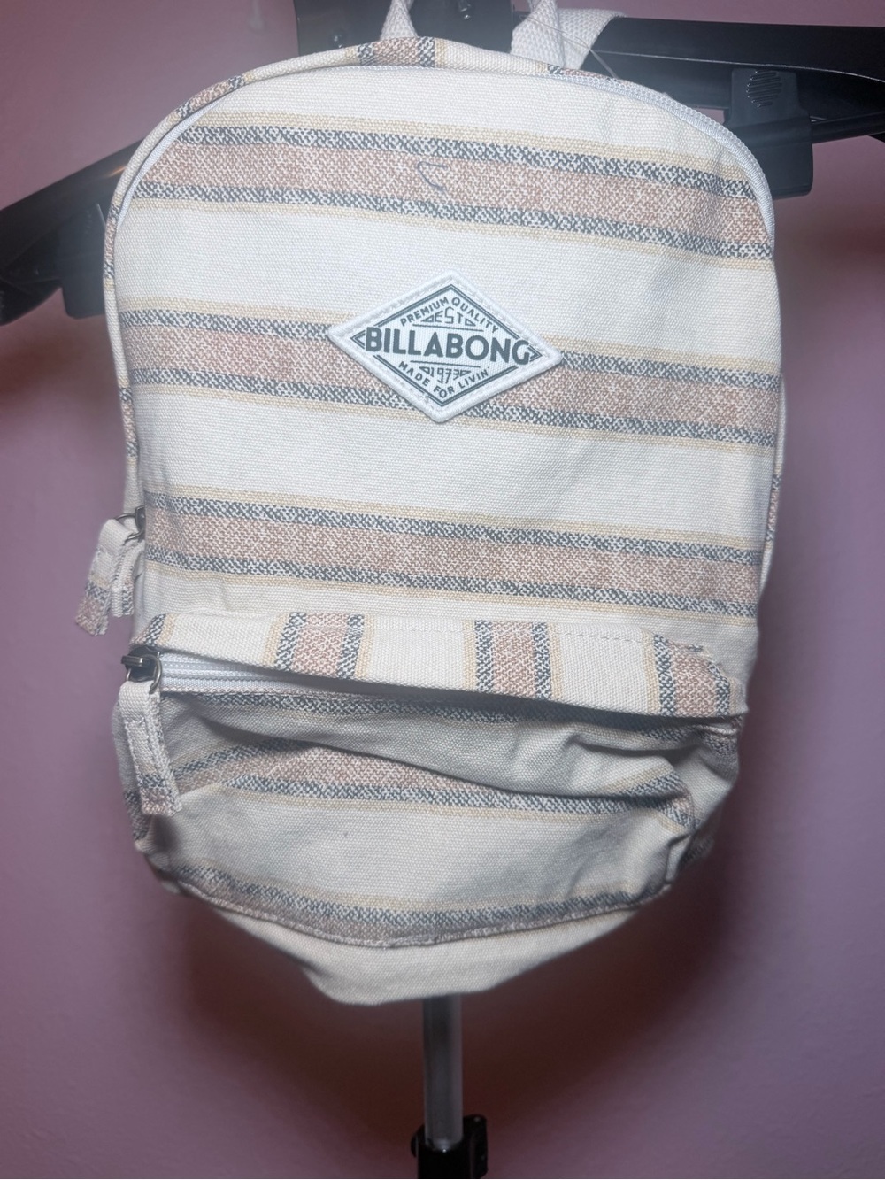 Billabong Cream and Tan Striped Backpack